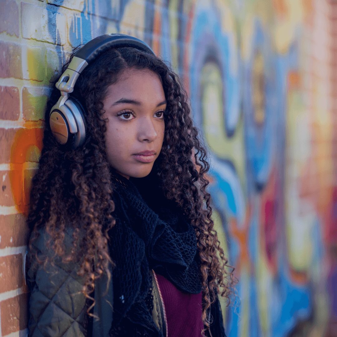 teenager wearing headphones